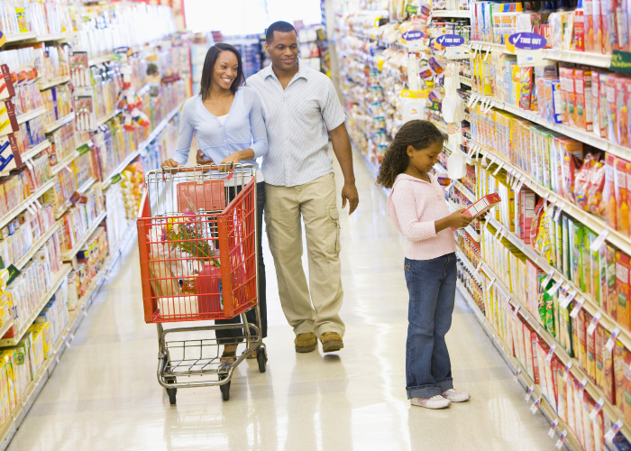 A family shopping at the grocery store